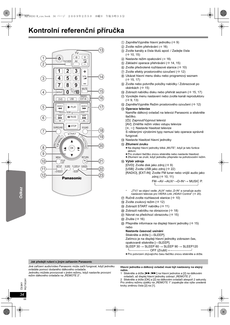 Kontrolní referenční příručka | Panasonic SCPT170 User Manual | Page 68 / 104