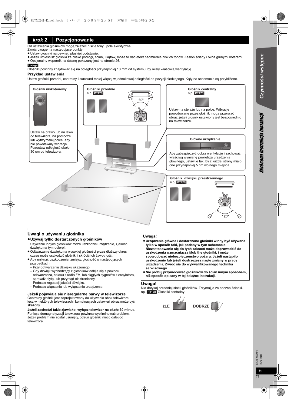 Sk rócona instruk cj a in stal acj i | Panasonic SCPT170 User Manual | Page 73 / 104