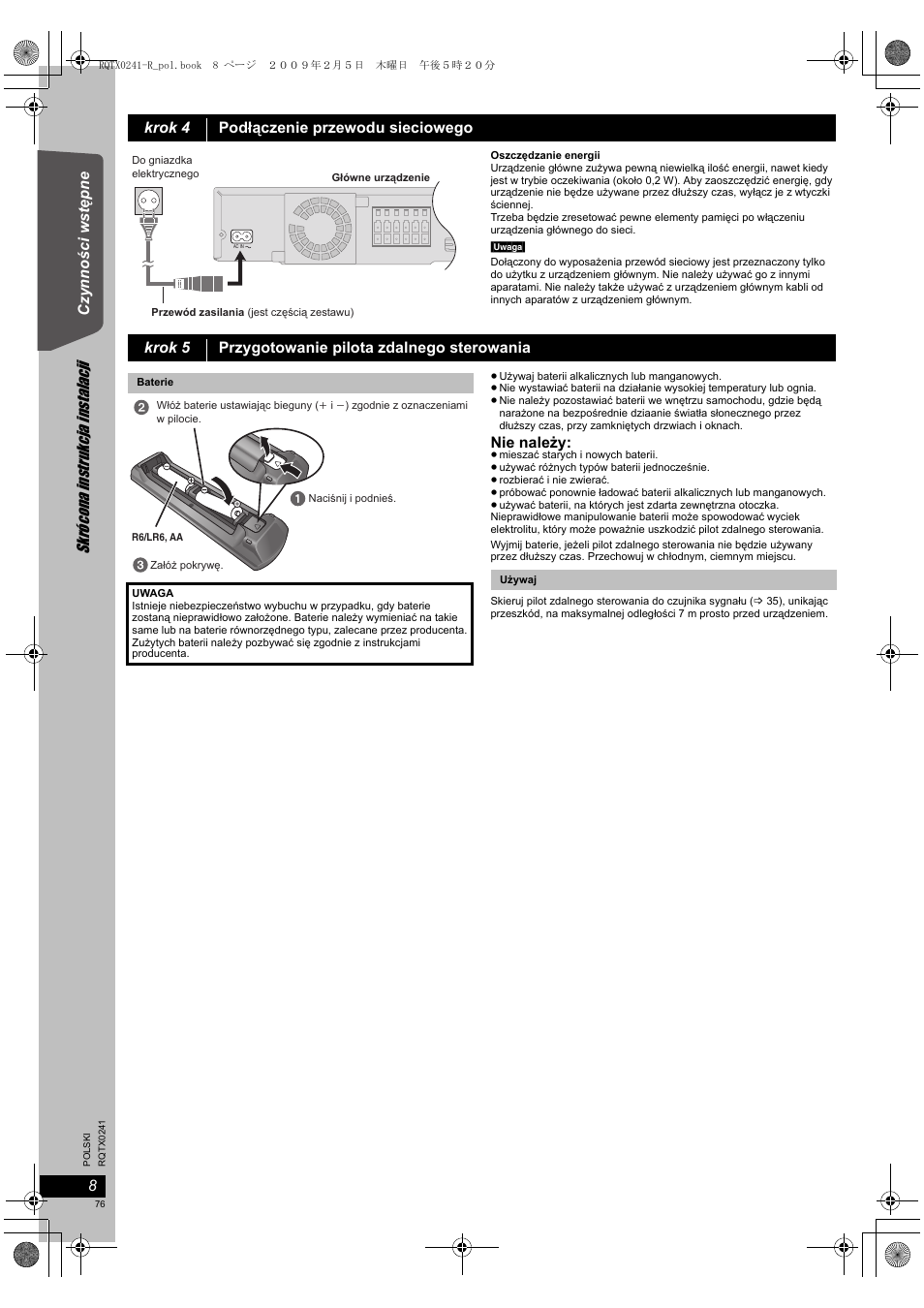 Sk rócona instruk cj a in stal acj i | Panasonic SCPT170 User Manual | Page 76 / 104