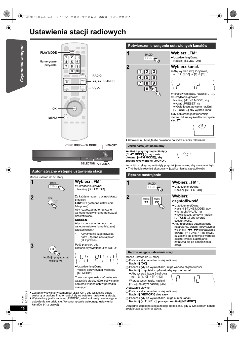 Ustawienia stacji radiowych | Panasonic SCPT170 User Manual | Page 78 / 104