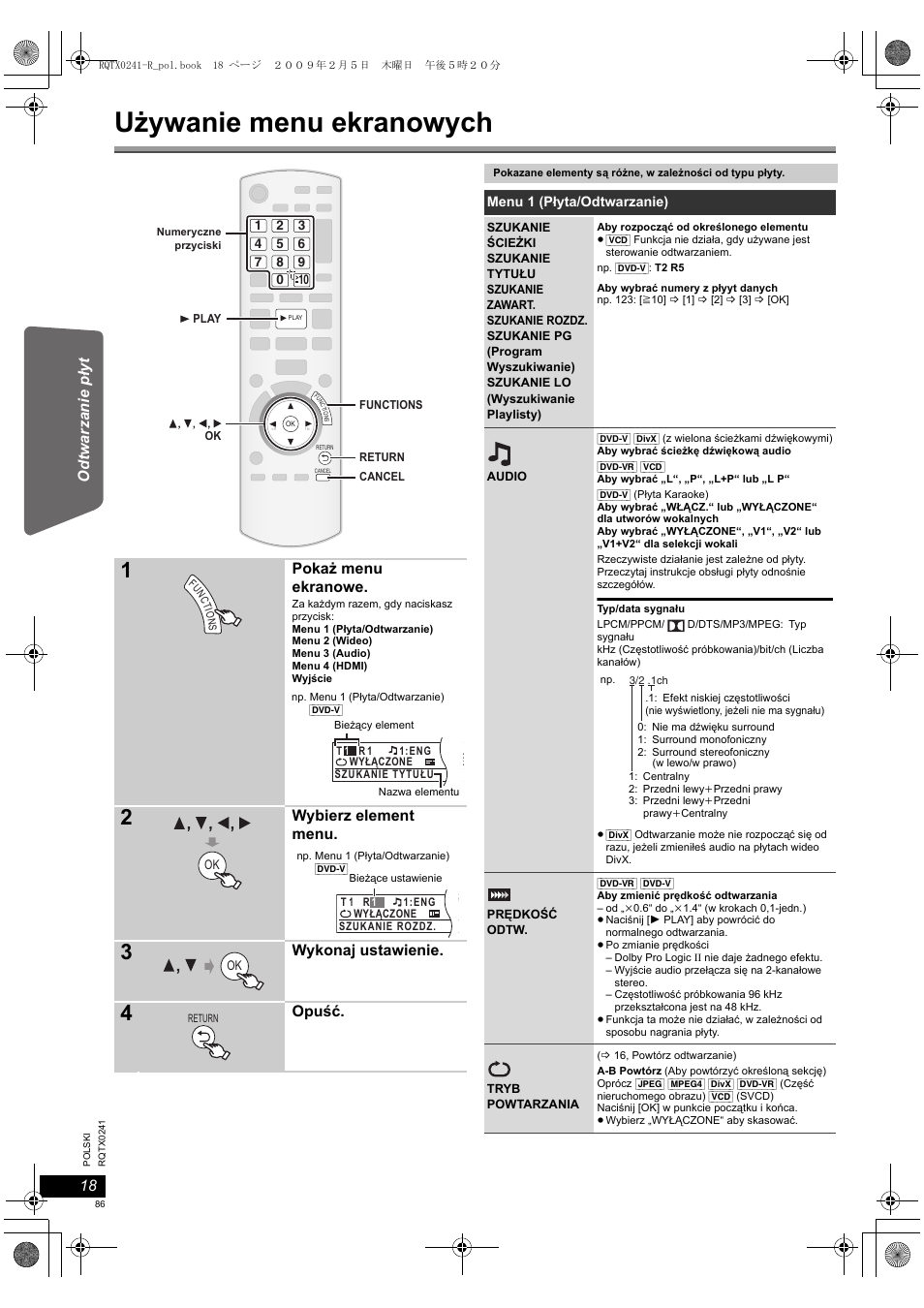 Używanie menu ekranowych | Panasonic SCPT170 User Manual | Page 86 / 104