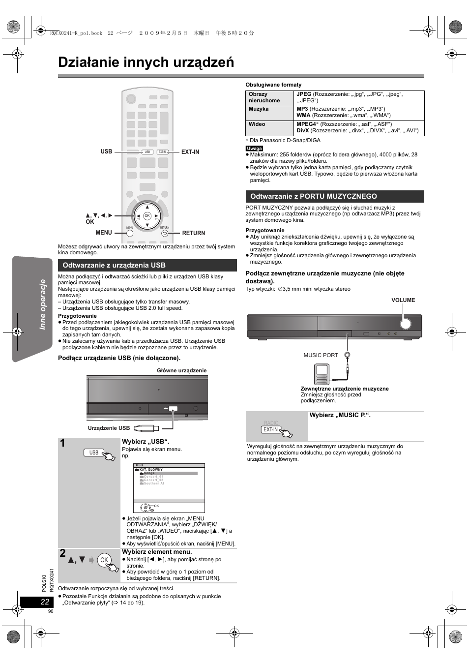 Działanie innych urządzeń | Panasonic SCPT170 User Manual | Page 90 / 104