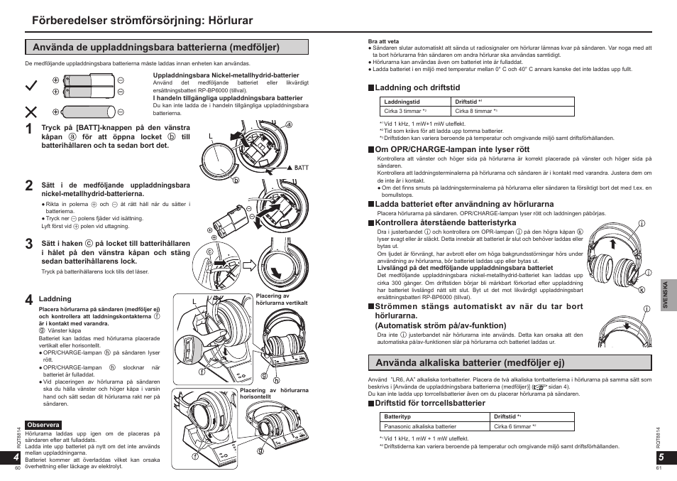 Förberedelser strömförsörjning: hörlurar, Använda alkaliska batterier (medföljer ej) | Panasonic RPWF6000H User Manual | Page 31 / 51