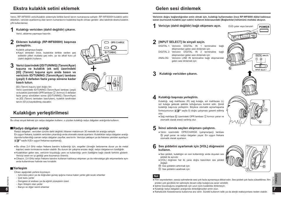 Kulaklığın yerleştirilmesi, Ekstra kulaklık setini eklemek, Gelen sesi dinlemek | Panasonic RPWF6000H User Manual | Page 48 / 51