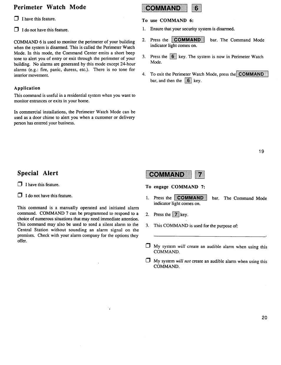 Perimeter watch mode, Special alert, Command | ADT Security Services 6112 User Manual | Page 11 / 14