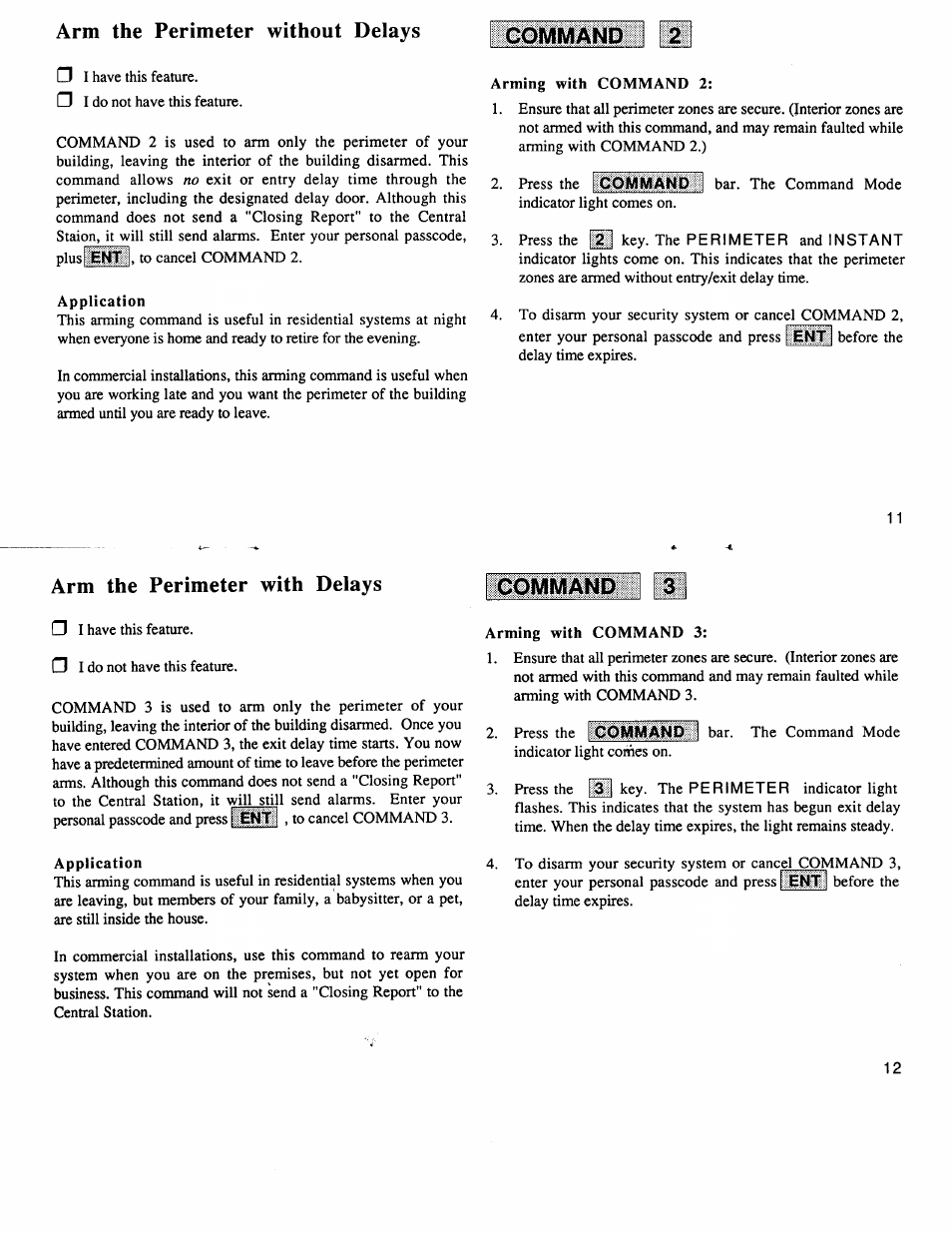Arm the perimeter without delays, Arm the perimeter with delays, Arm the perimeter without delays cl | Command | ADT Security Services 6112 User Manual | Page 7 / 14