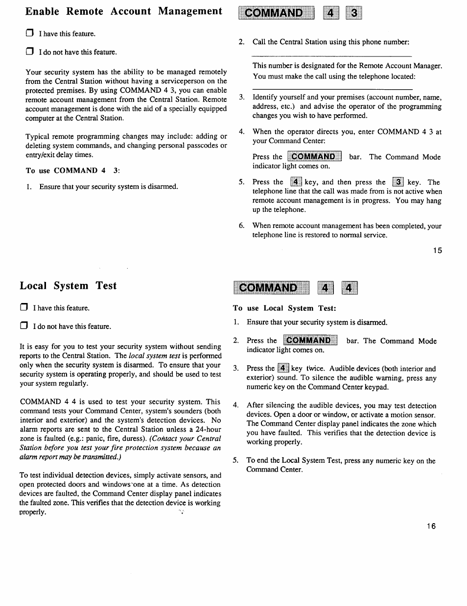 Enable remote account management |i command, Local system test, I iii | Command, Command 4 4 | ADT Security Services 6112 User Manual | Page 9 / 14