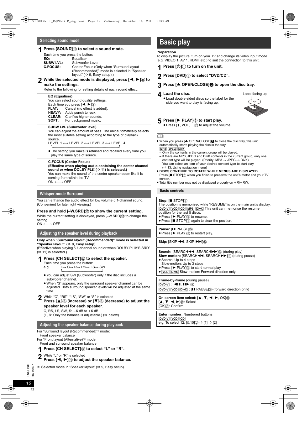 Basic play | Panasonic SCXH175EP User Manual | Page 12 / 94