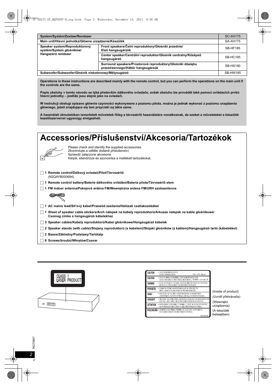 Accessories/příslušenství/akcesoria/tartozékok | Panasonic SCXH175EP User Manual | Page 2 / 94