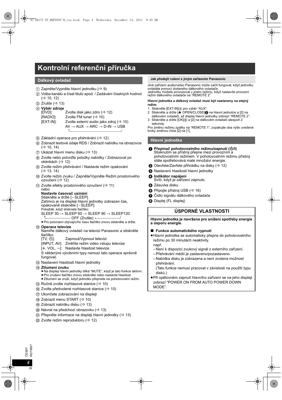 Kontrolní referenční příručka | Panasonic SCXH175EP User Manual | Page 26 / 94