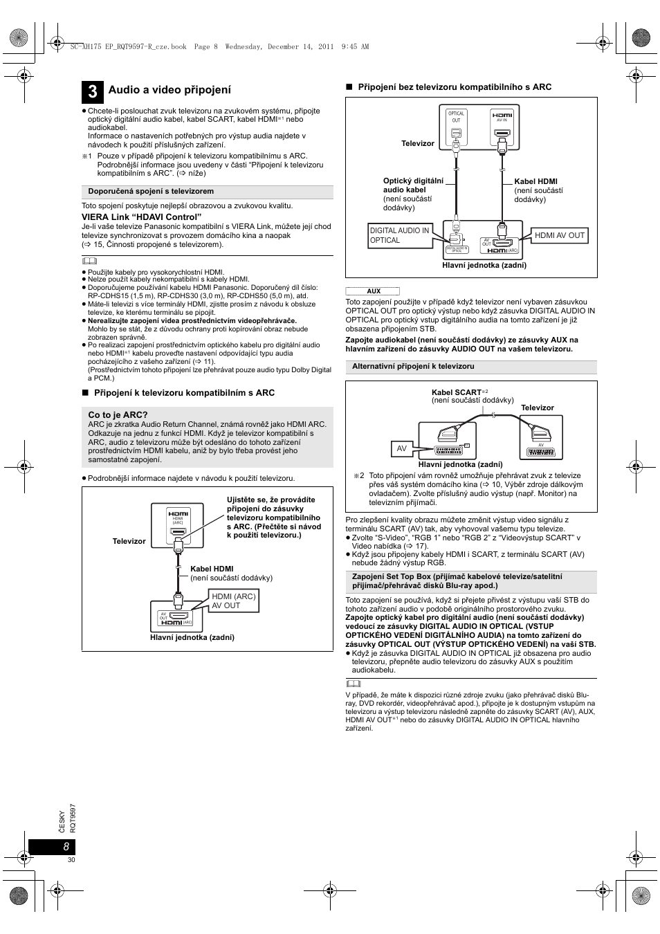 Audio a video připojení | Panasonic SCXH175EP User Manual | Page 30 / 94