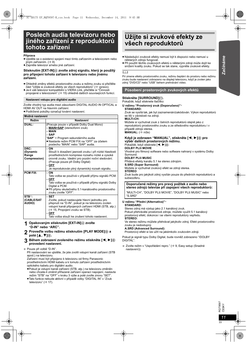 Užijte si zvukové efekty ze všech reproduktorů | Panasonic SCXH175EP User Manual | Page 33 / 94