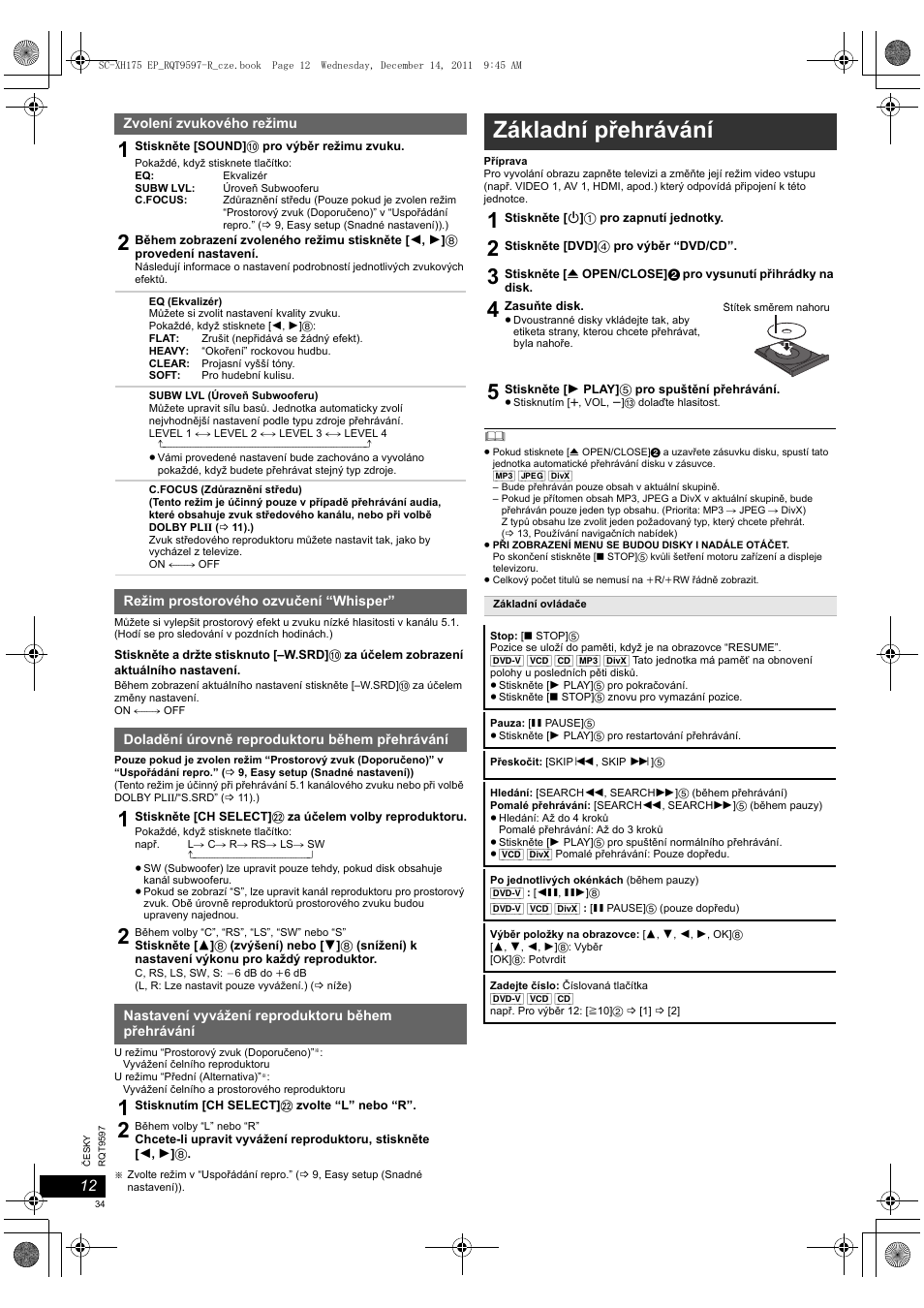 Základní přehrávání | Panasonic SCXH175EP User Manual | Page 34 / 94