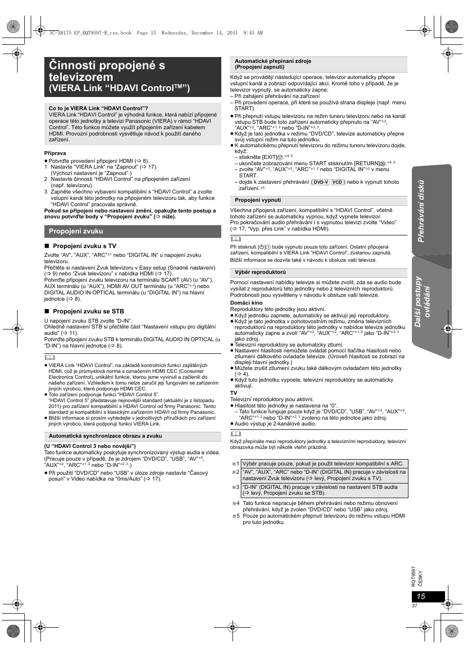Činnosti propojené s televizorem, Viera link “hdavi control | Panasonic SCXH175EP User Manual | Page 37 / 94
