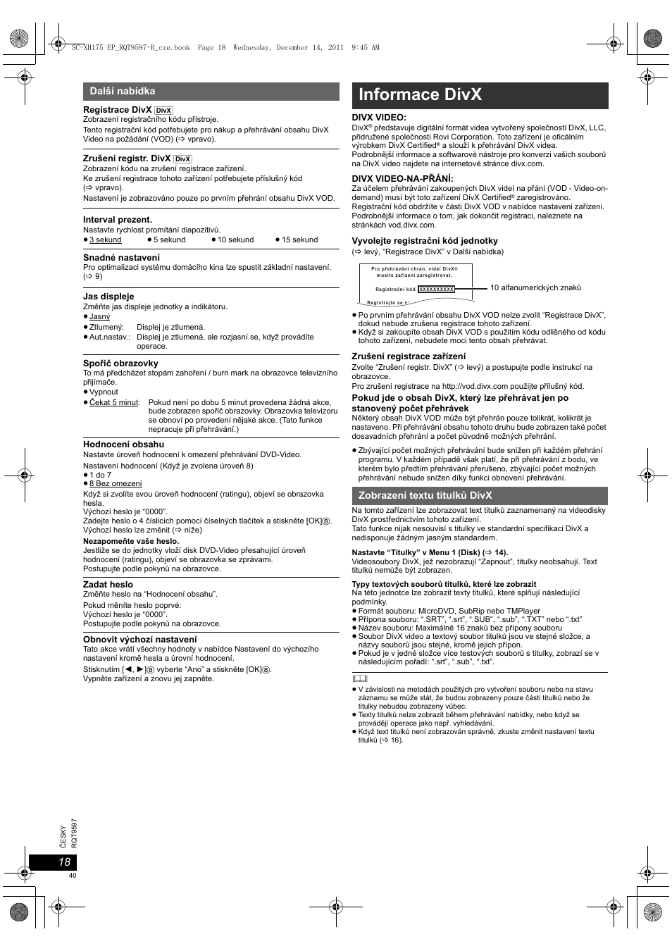Informace divx | Panasonic SCXH175EP User Manual | Page 40 / 94