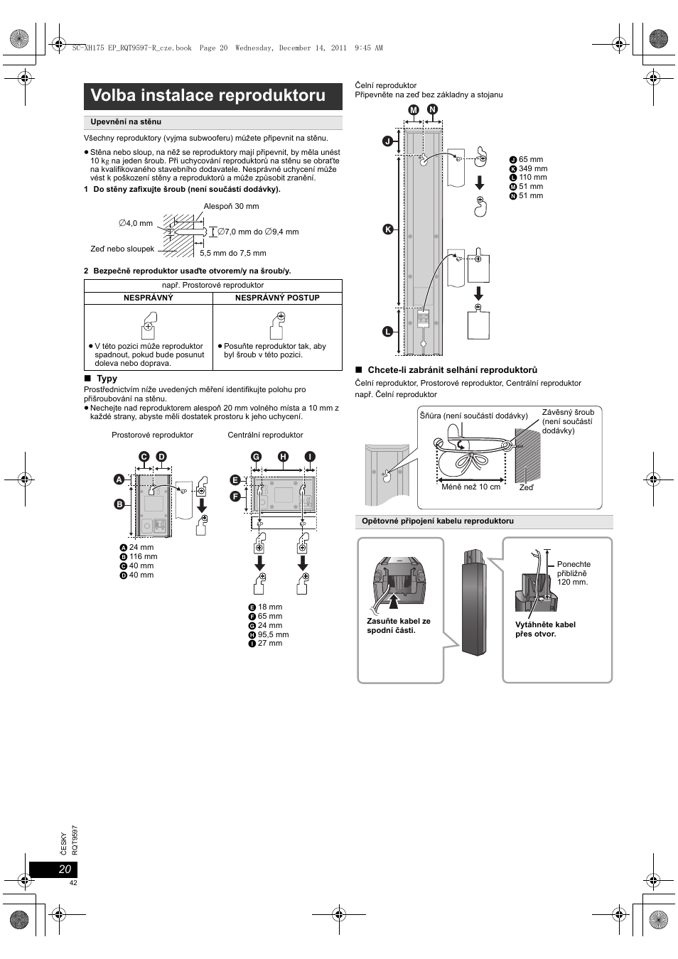 Volba instalace reproduktoru | Panasonic SCXH175EP User Manual | Page 42 / 94