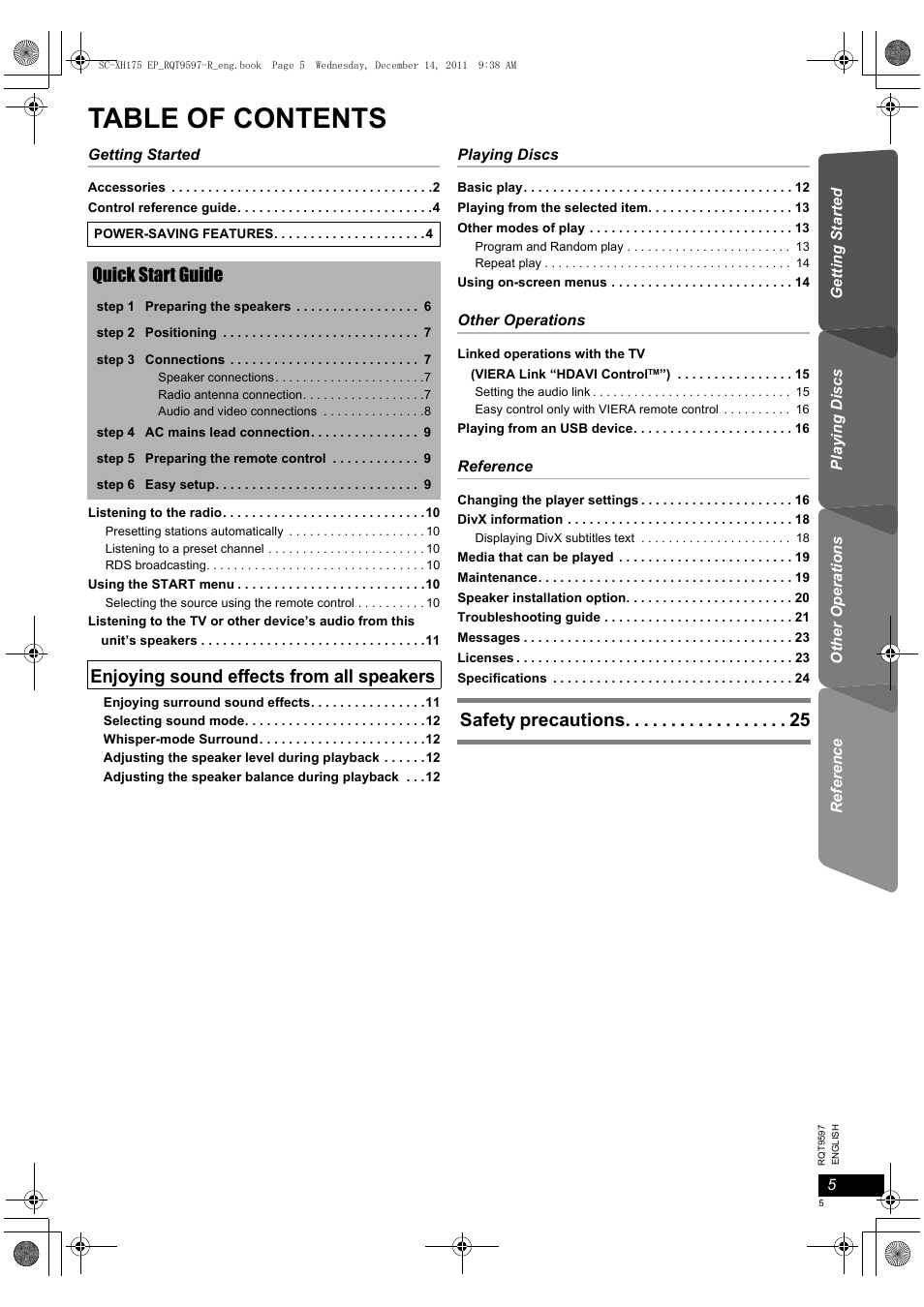 Panasonic SCXH175EP User Manual | Page 5 / 94