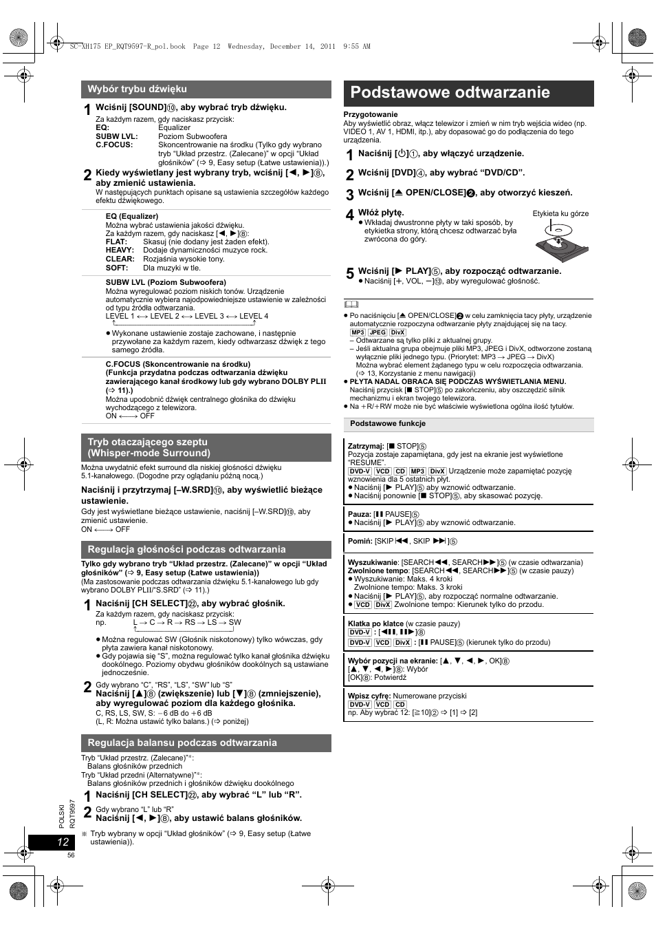 Podstawowe odtwarzanie | Panasonic SCXH175EP User Manual | Page 56 / 94