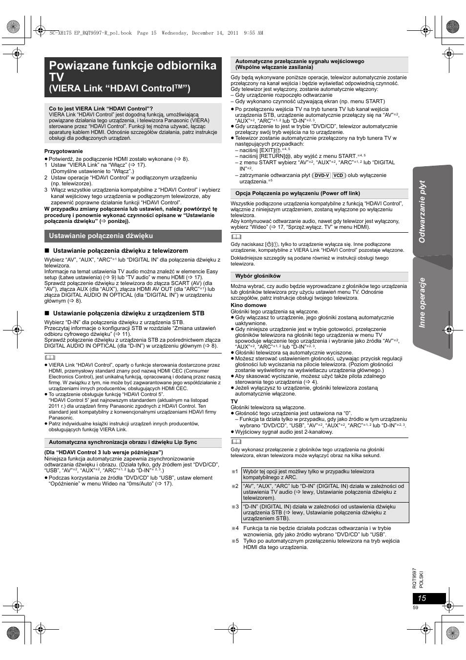 Powiązane funkcje odbiornika tv, Viera link “hdavi control | Panasonic SCXH175EP User Manual | Page 59 / 94