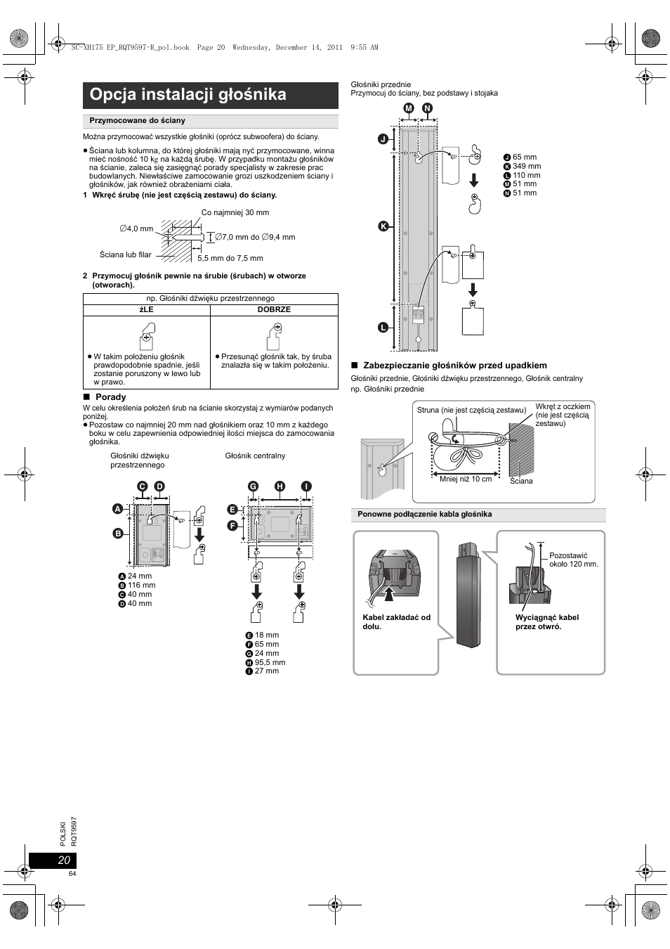 Opcja instalacji głośnika | Panasonic SCXH175EP User Manual | Page 64 / 94