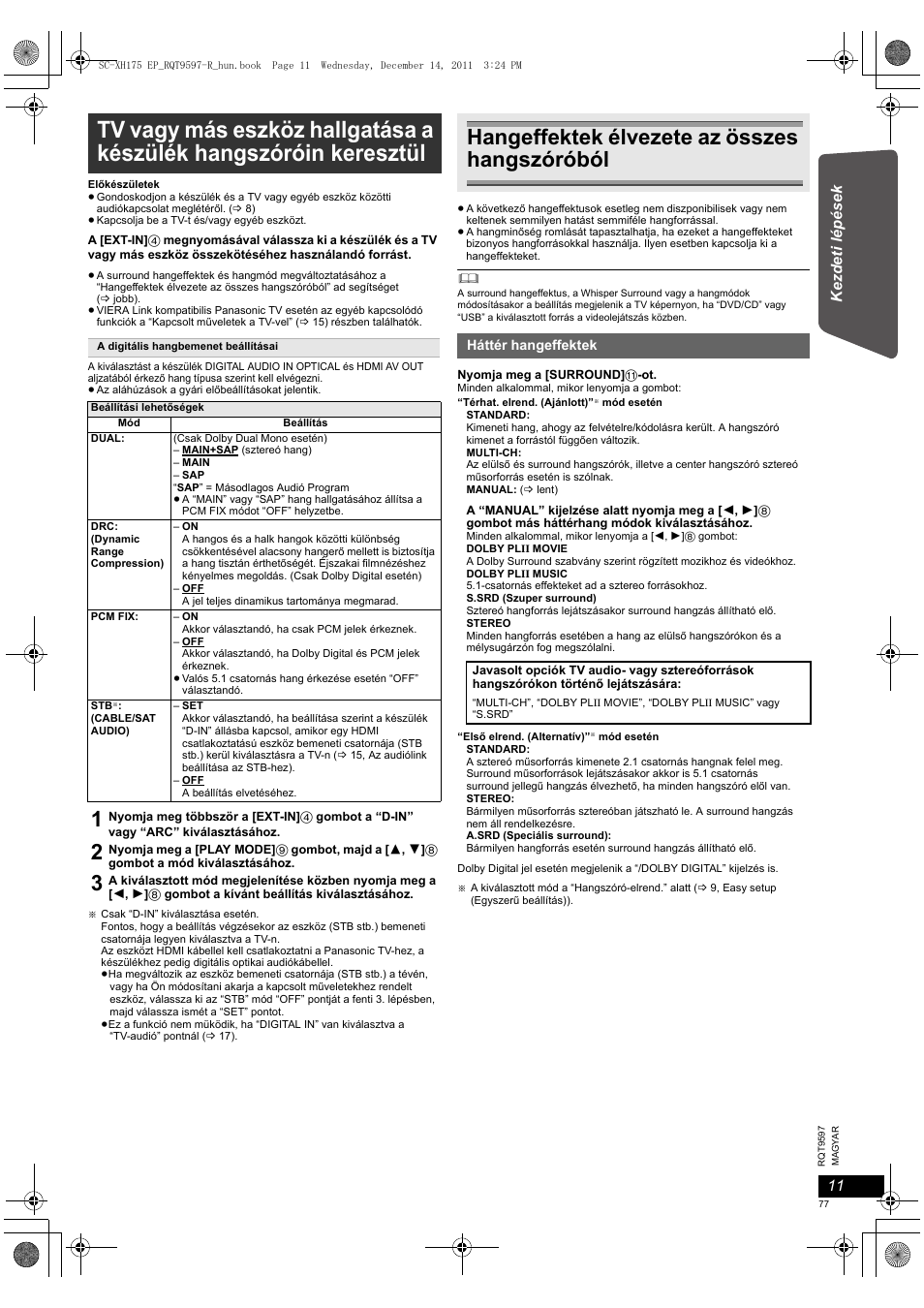 Hangeffektek élvezete az összes hangszóróból | Panasonic SCXH175EP User Manual | Page 77 / 94