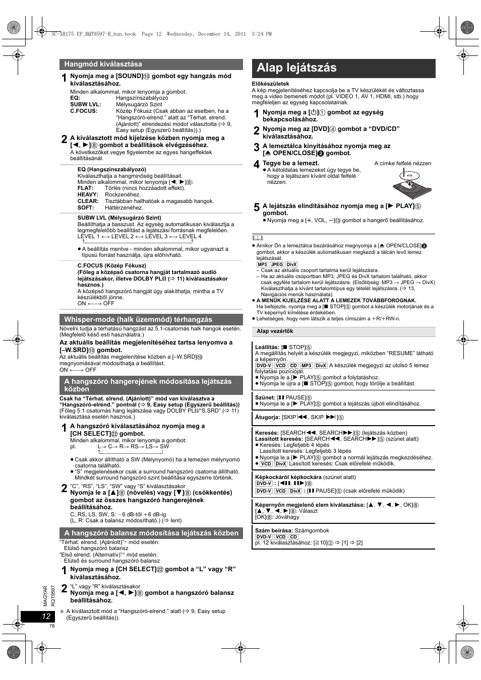 Alap lejátszás | Panasonic SCXH175EP User Manual | Page 78 / 94