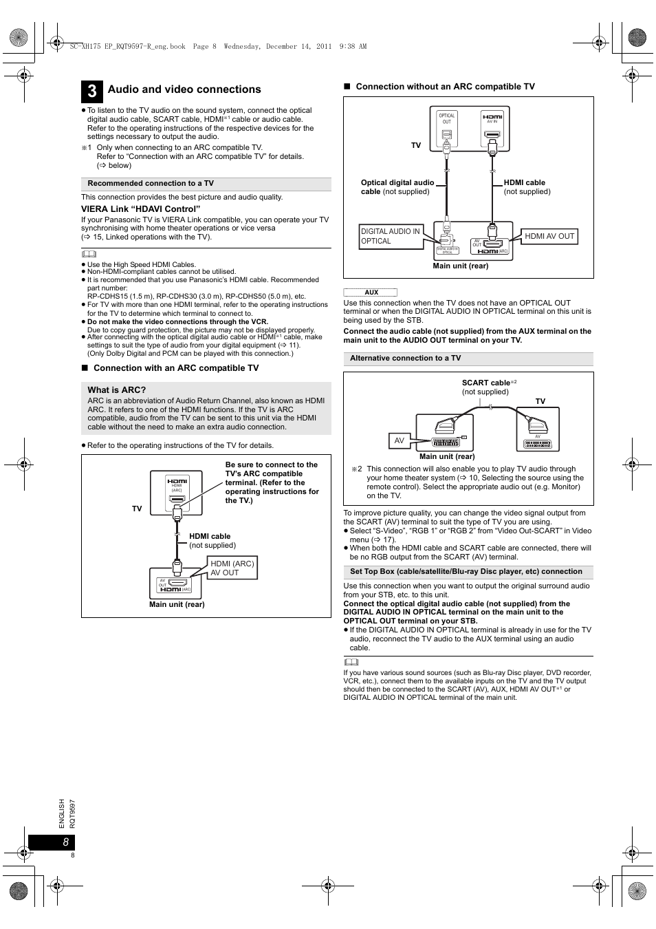 Audio and video connections | Panasonic SCXH175EP User Manual | Page 8 / 94