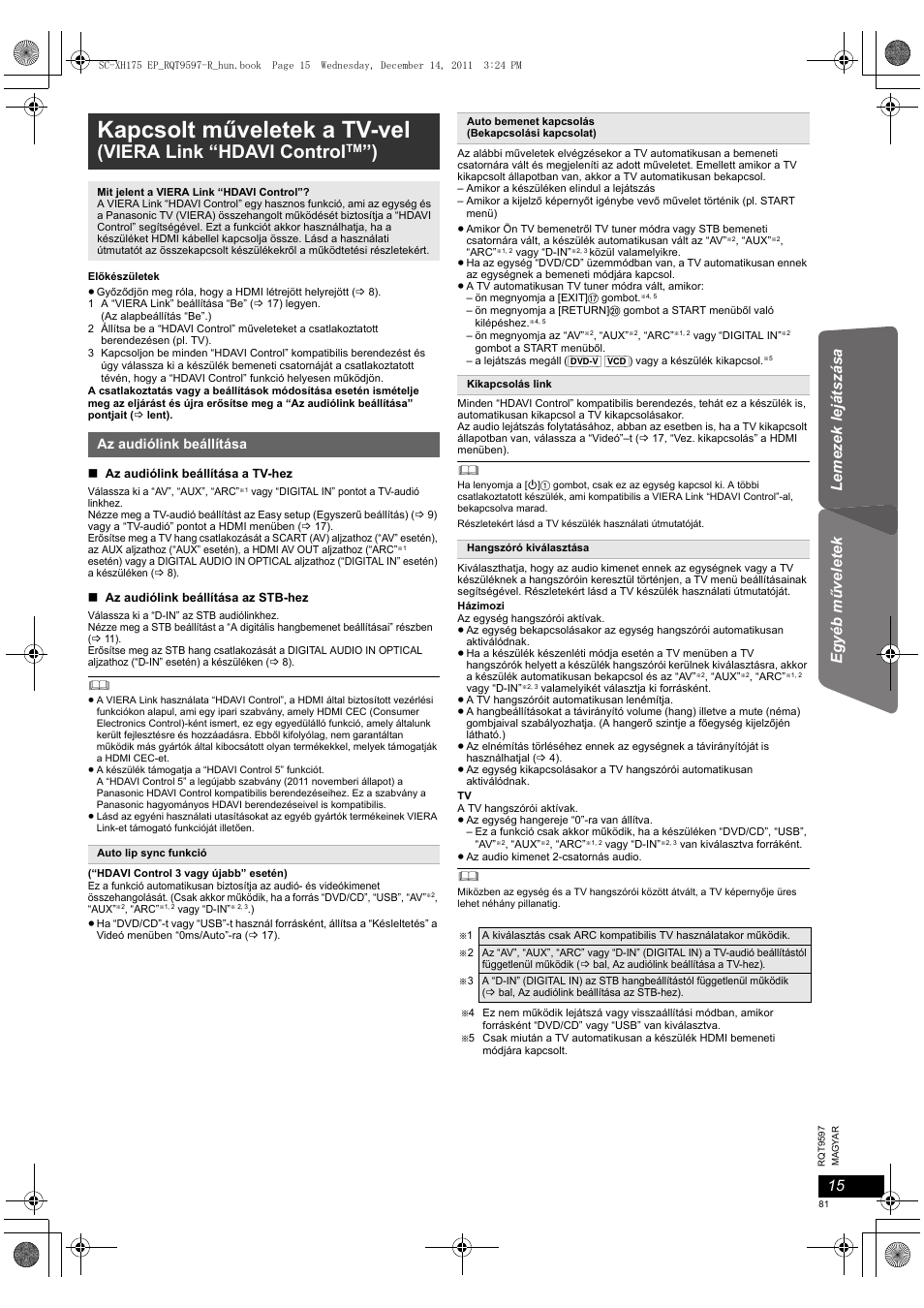 Kapcsolt műveletek a tv-vel, Viera link “hdavi control | Panasonic SCXH175EP User Manual | Page 81 / 94