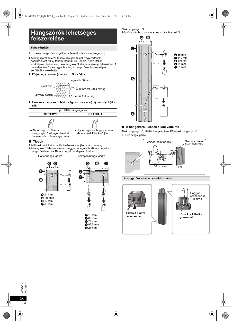 Hangszórók lehetséges felszerelése | Panasonic SCXH175EP User Manual | Page 86 / 94