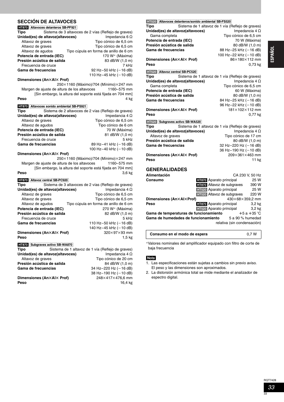 Panasonic SCHT870 User Manual | Page 33 / 104