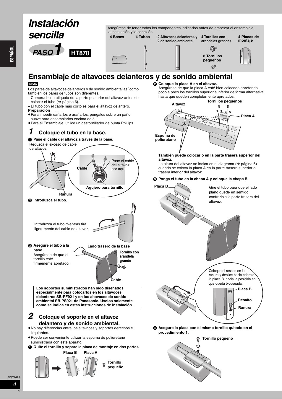 Instalación sencilla, Paso, Ht870 | Panasonic SCHT870 User Manual | Page 4 / 104