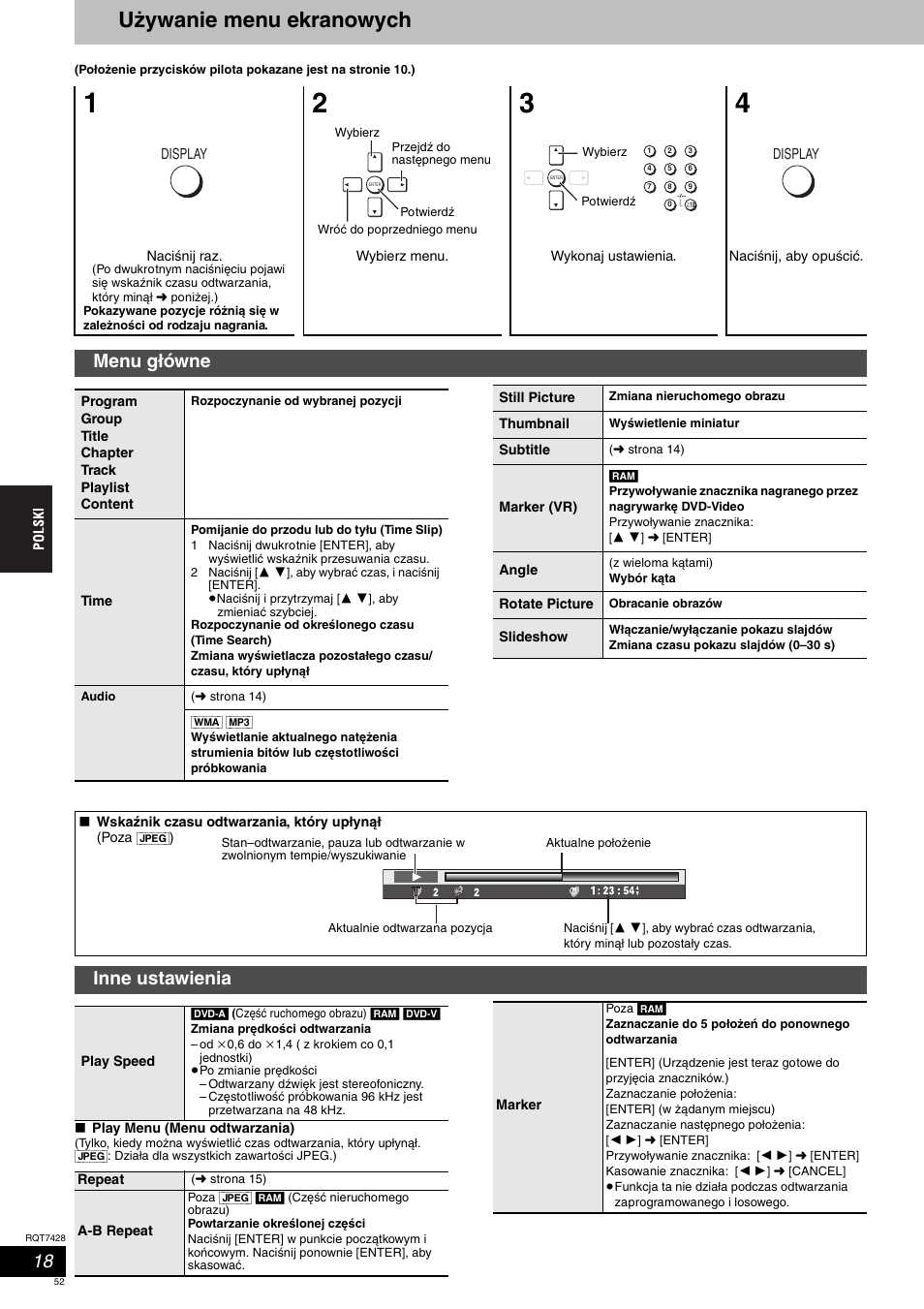 Używanie menu ekranowych, Menu główne, Inne ustawienia | Panasonic SCHT870 User Manual | Page 52 / 104