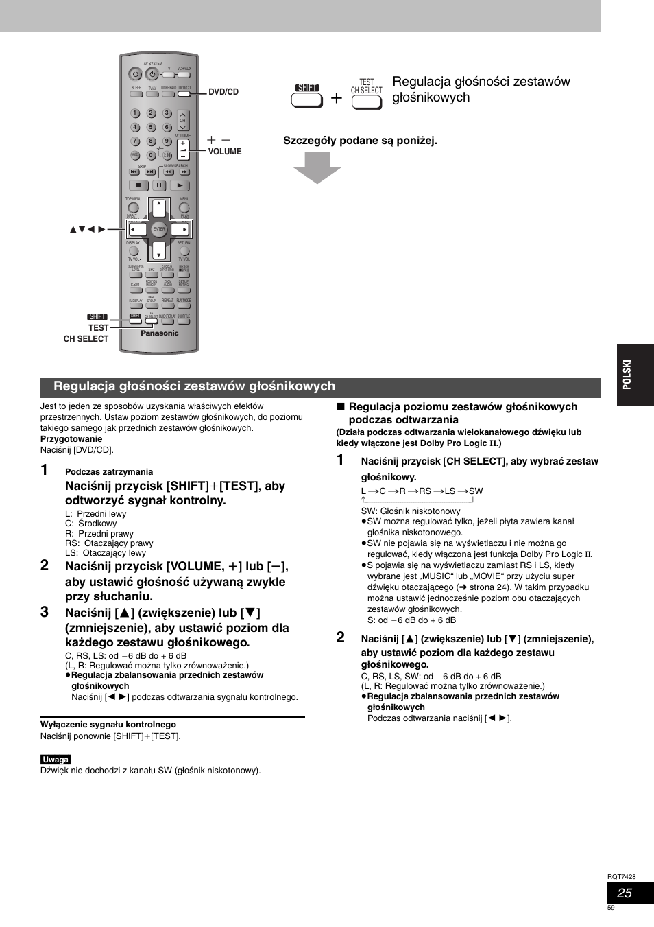 Regulacja głośności zestawów głośnikowych, Szczegóły podane są poniżej | Panasonic SCHT870 User Manual | Page 59 / 104