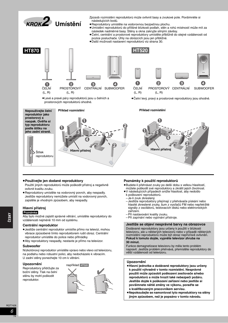 Umístění, Krok | Panasonic SCHT870 User Manual | Page 74 / 104