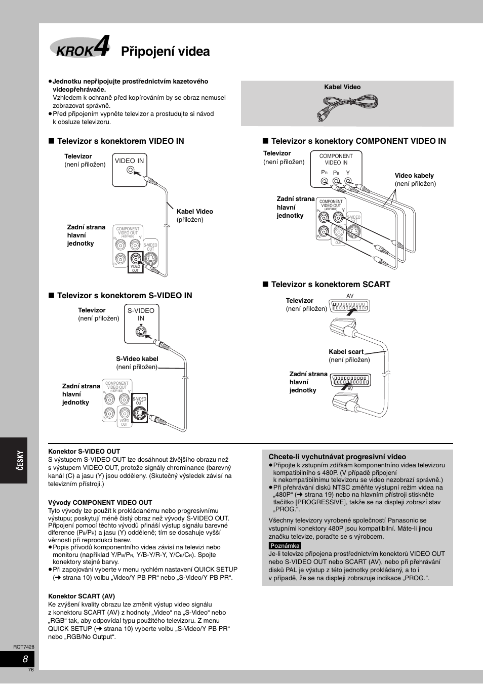 Krok, Připojení videa | Panasonic SCHT870 User Manual | Page 76 / 104