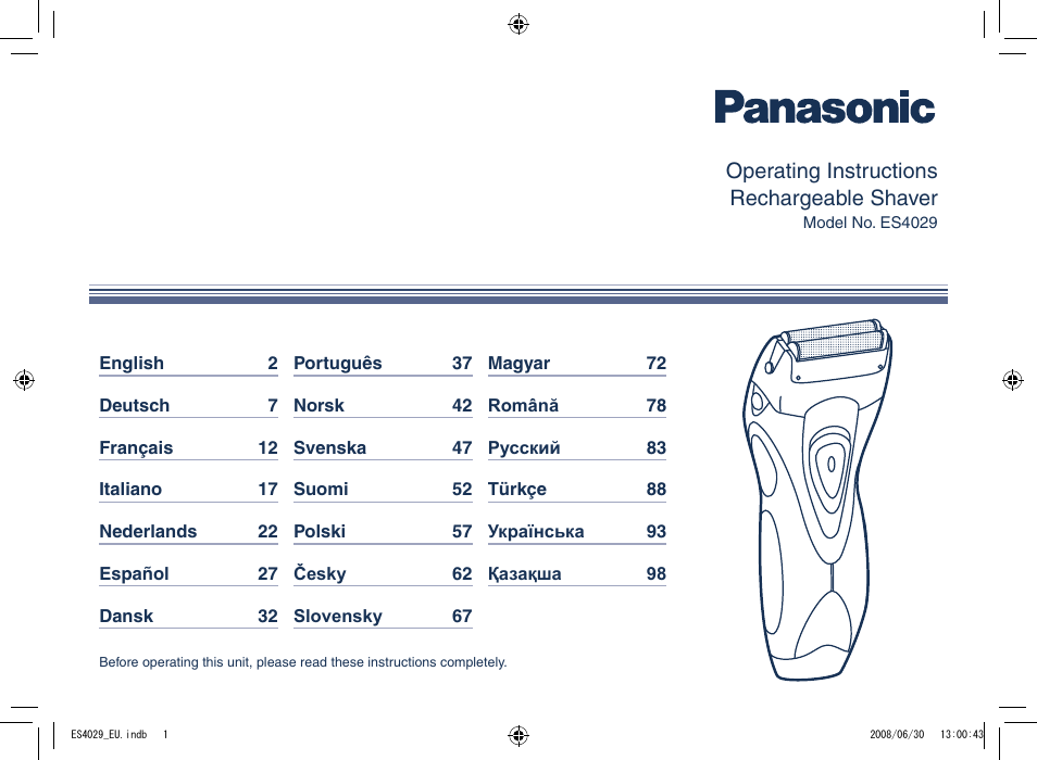 Panasonic ES4029 User Manual | 104 pages