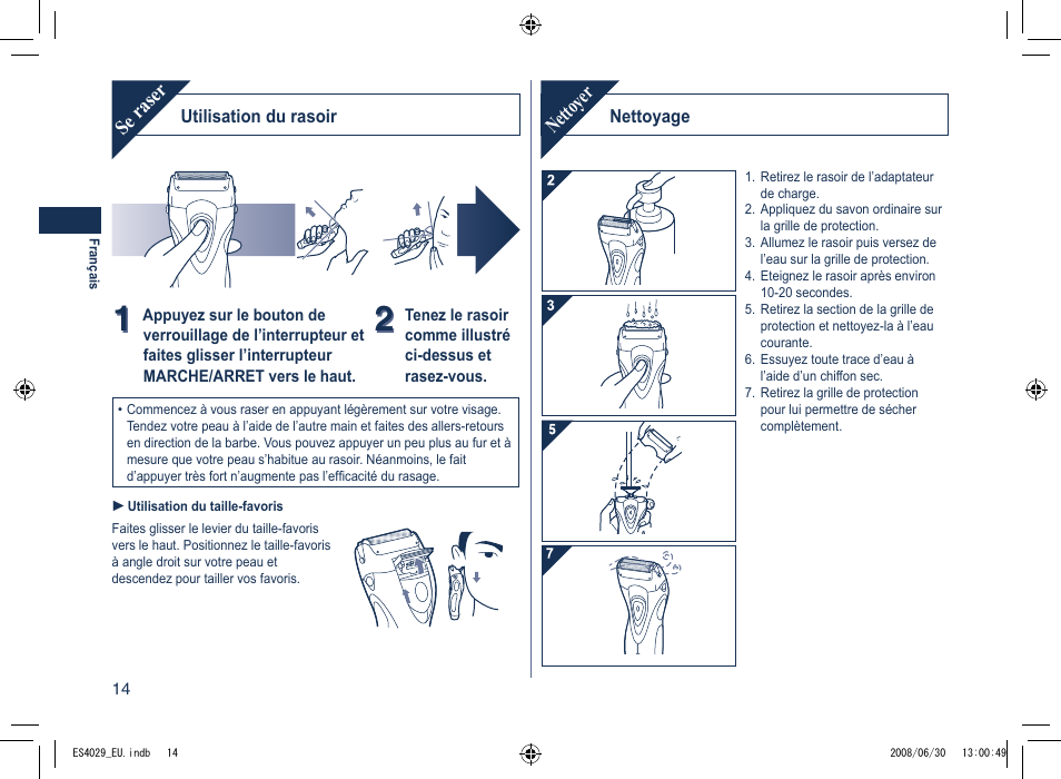 Se raser, Nettoyer | Panasonic ES4029 User Manual | Page 14 / 104