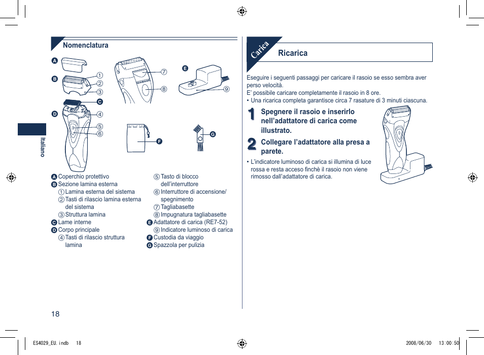 Carica | Panasonic ES4029 User Manual | Page 18 / 104