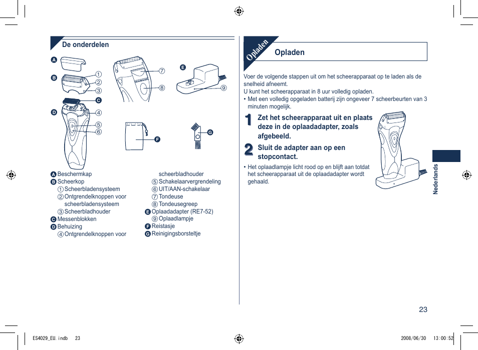 Opladen | Panasonic ES4029 User Manual | Page 23 / 104