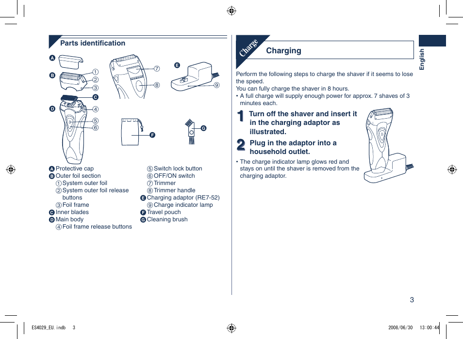 Char ge | Panasonic ES4029 User Manual | Page 3 / 104