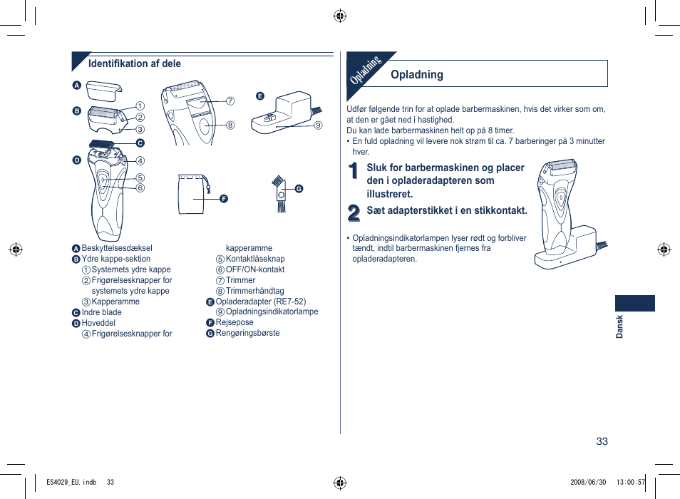 Opladning | Panasonic ES4029 User Manual | Page 33 / 104