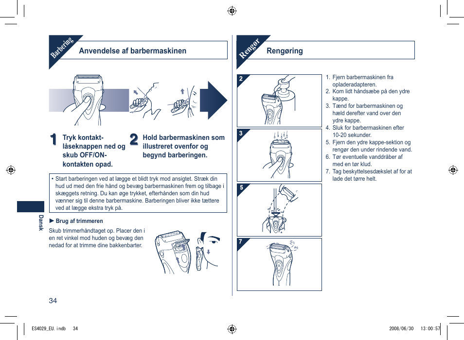 Barbering, Rengør | Panasonic ES4029 User Manual | Page 34 / 104