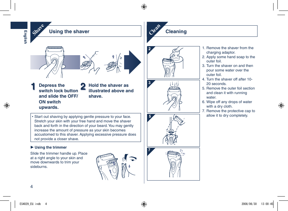 Sha ve, Clean | Panasonic ES4029 User Manual | Page 4 / 104