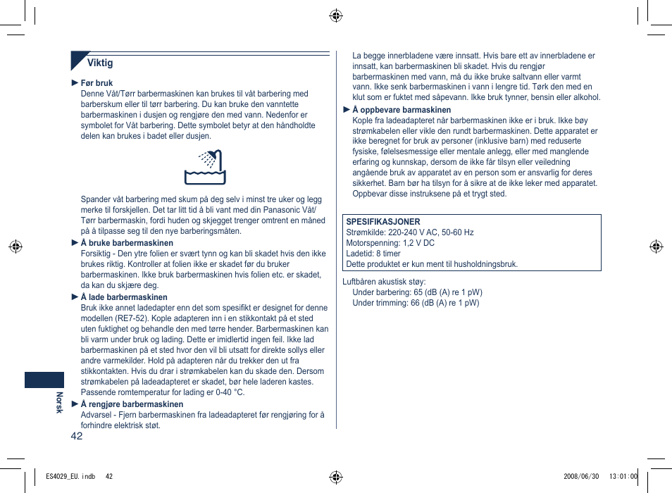 Panasonic ES4029 User Manual | Page 42 / 104