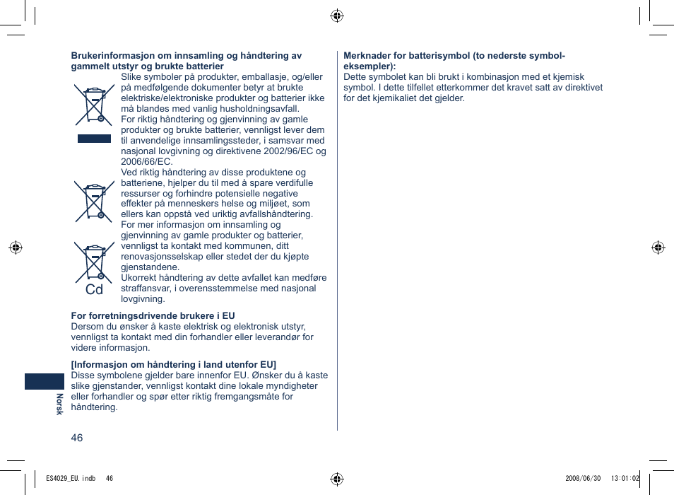 Panasonic ES4029 User Manual | Page 46 / 104