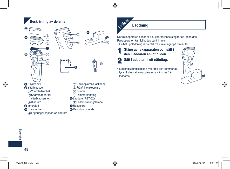 Laddning | Panasonic ES4029 User Manual | Page 48 / 104