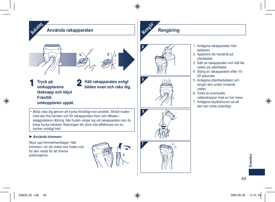 Rakning, Rengör | Panasonic ES4029 User Manual | Page 49 / 104