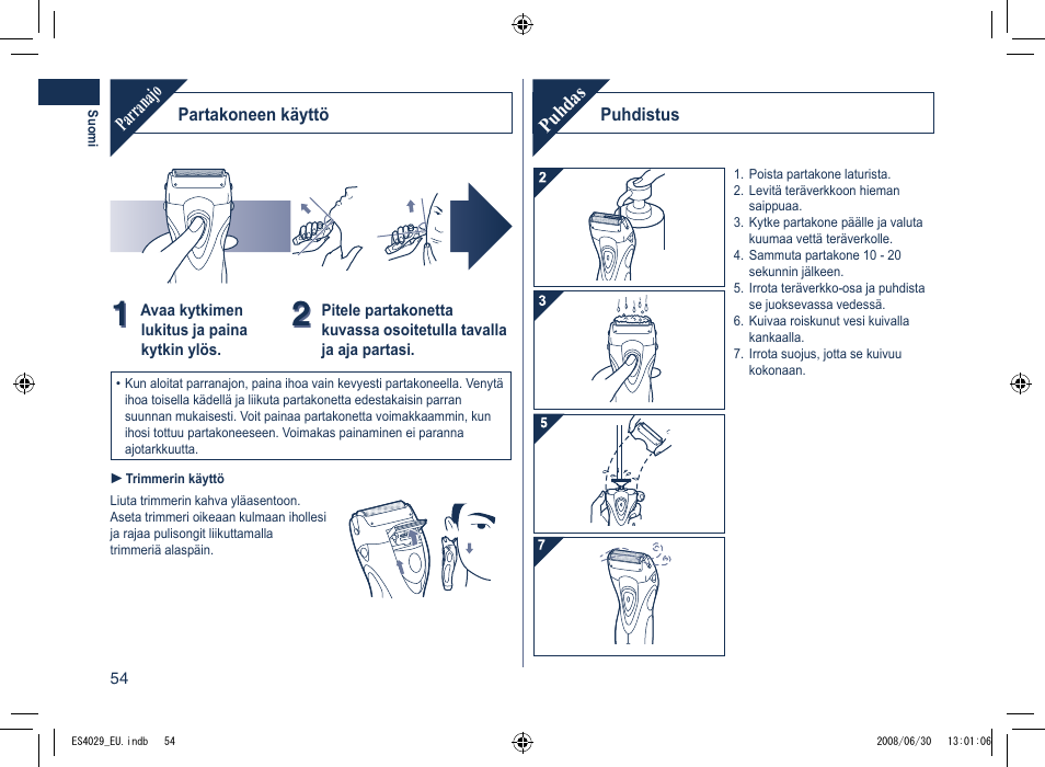 Parranajo, Puhdas | Panasonic ES4029 User Manual | Page 54 / 104