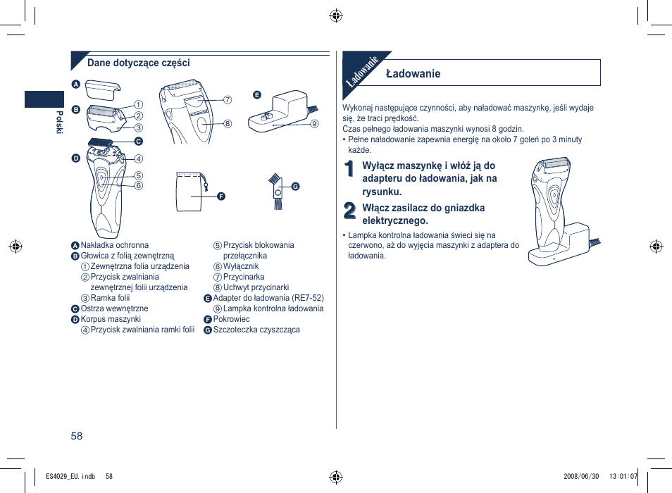 Ładowanie | Panasonic ES4029 User Manual | Page 58 / 104