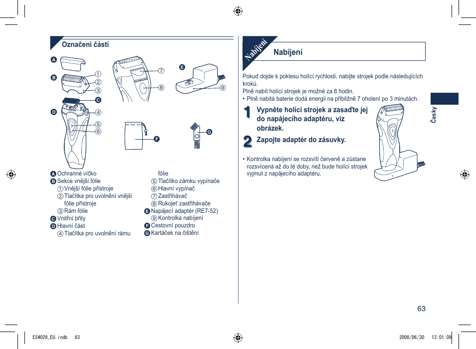 Nabíjení | Panasonic ES4029 User Manual | Page 63 / 104